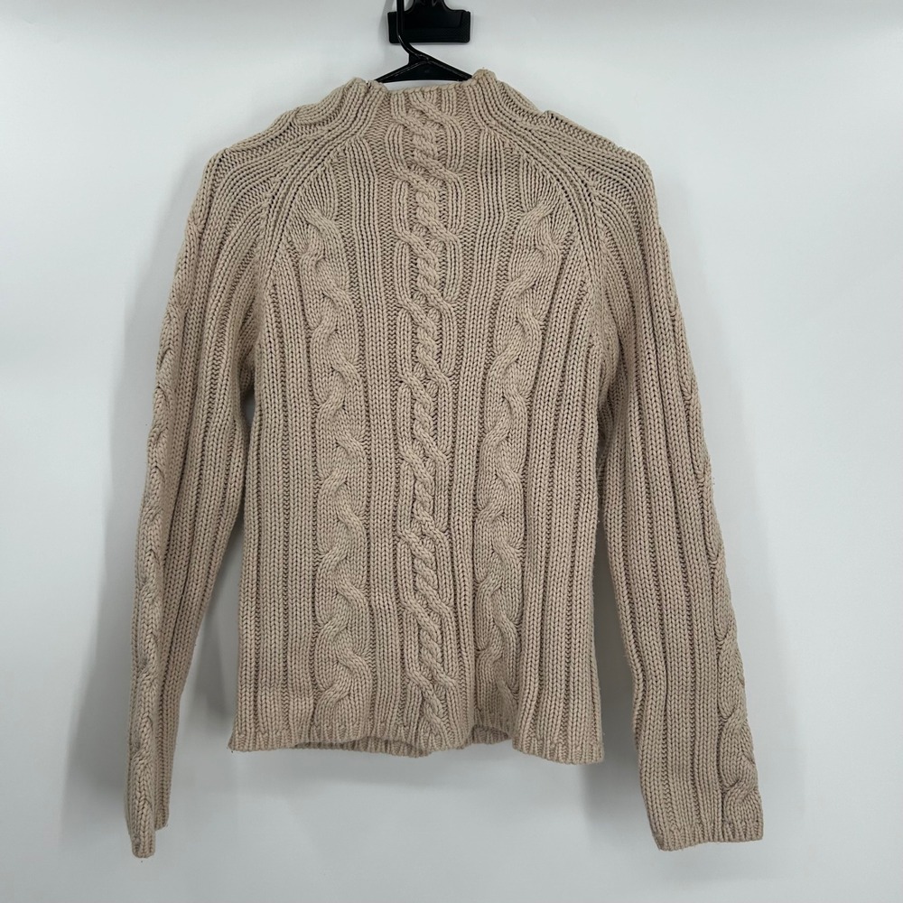 Arizona Jean Company Womens Beige Cable Knit Mock Neck Sweater Large Chunky Tan